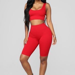 Red Biker Short Set